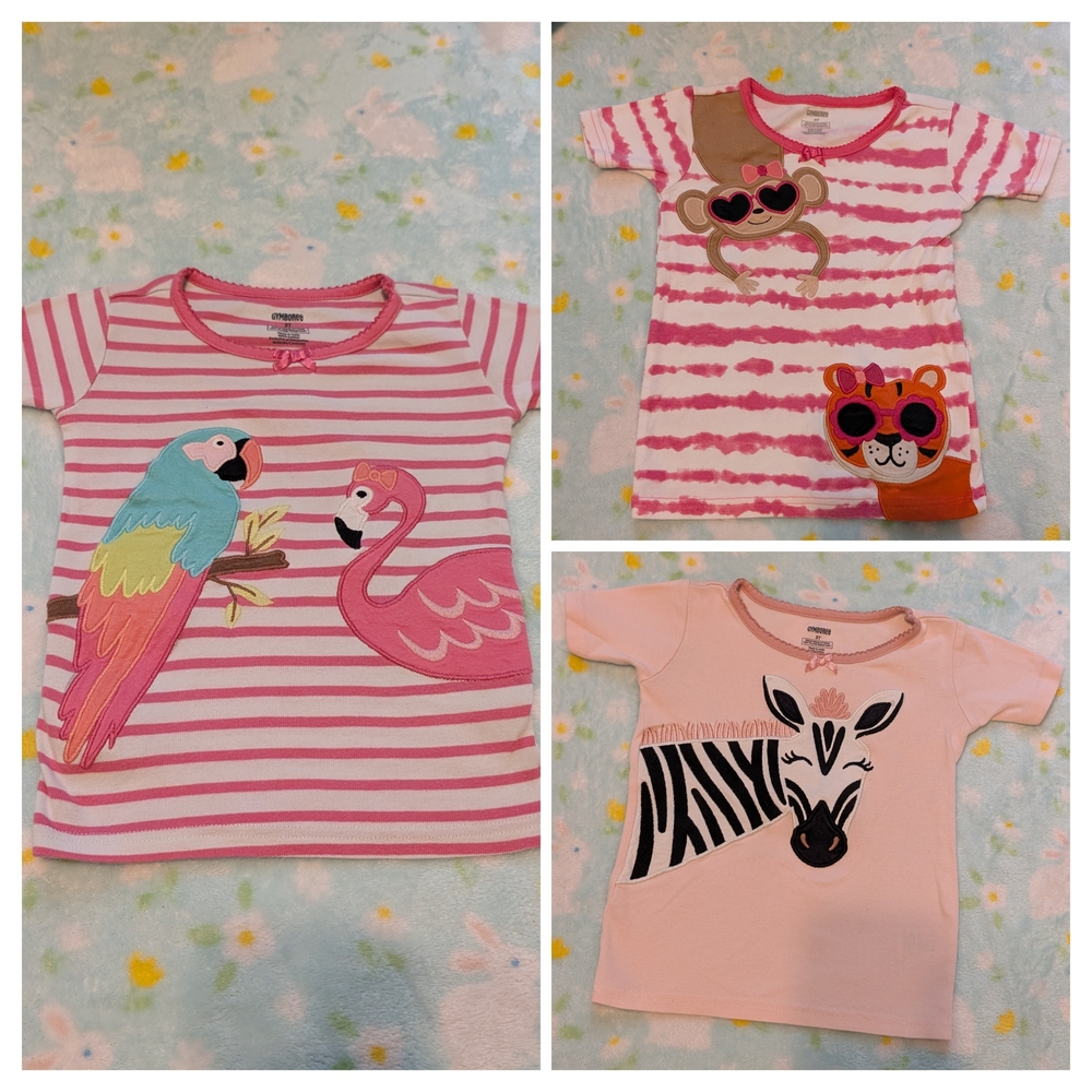 Gymboree Bundle Animal Shirts Pajama Tops Girl's 3T And 4T
